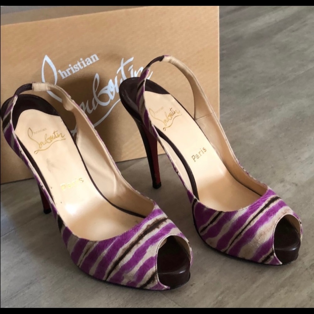 CHRISTIAN LOUBOUTIN PRIVE BRN/LILAC PEEP TOE (40)